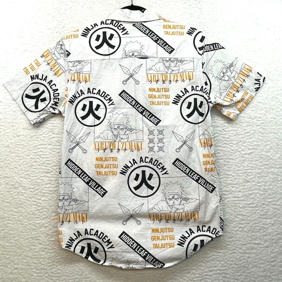 Naruto Shippuden Shirt Mens Small White All Over Print Ninja Anime Button Down - Picture 2 of 9